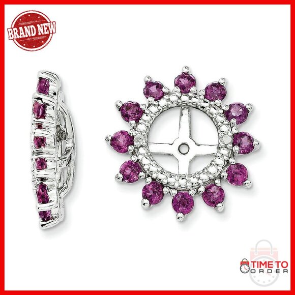 Sterling Silver Diamond Garnet Earring Jackets 14mm Prong Set Pair